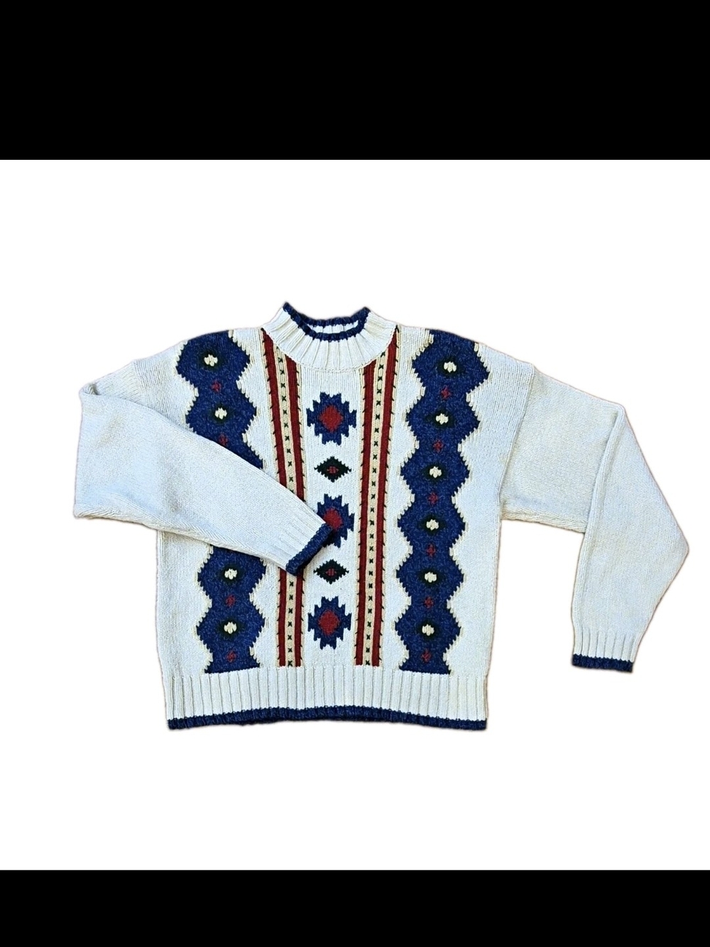 Vintage Cotton Southwest Aztec Mock Neck Knit Sweater Men's Large USA Style